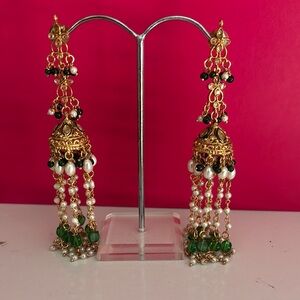 Gold and Green Chandelier Earrings